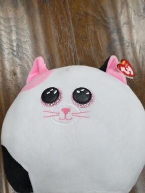 Ty White & Pink Cat Plush with Sparkly Eyes